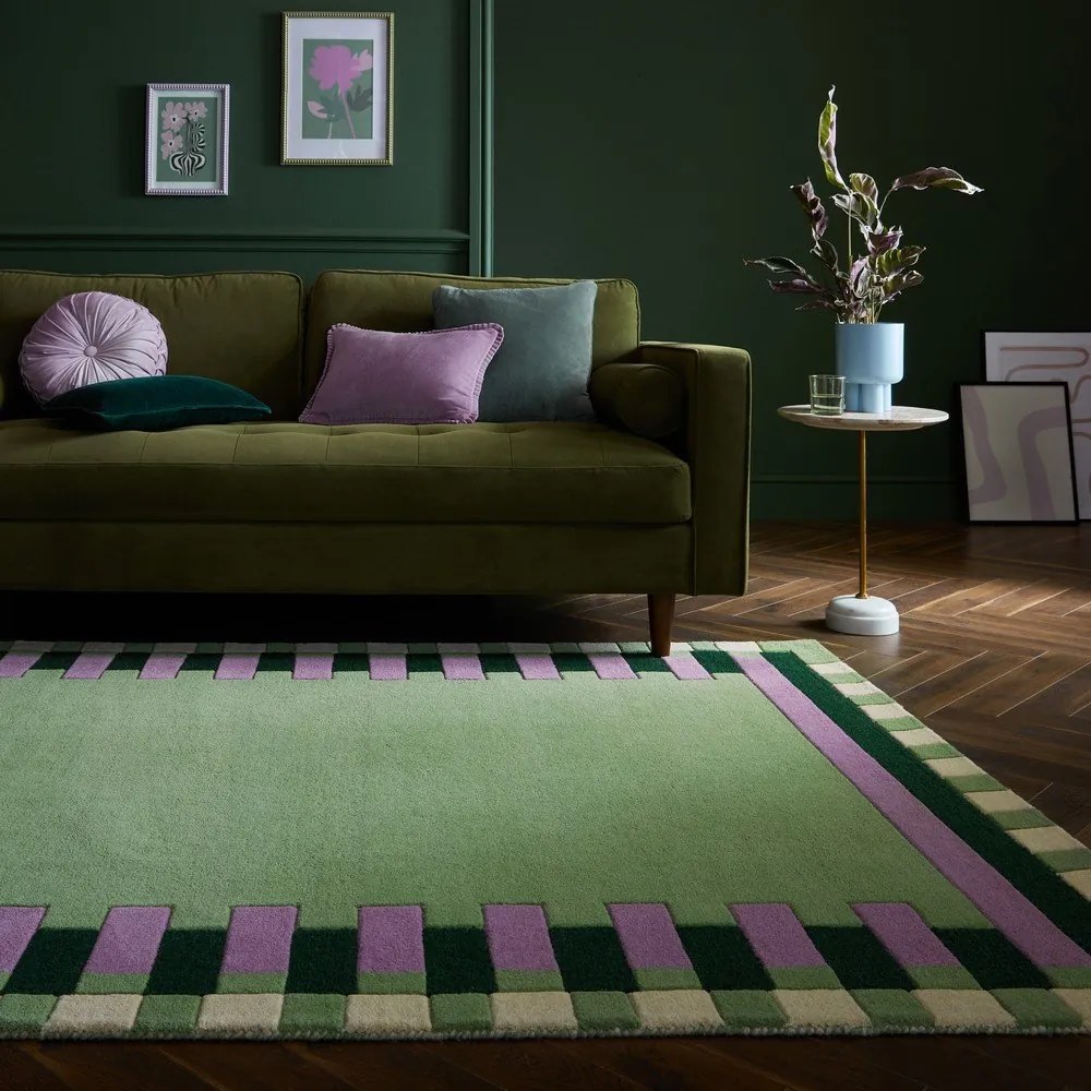 Zeleno-fialový ručne tkaný vlnený koberec 160x230 cm Kai Wool Border - Flair Rugs