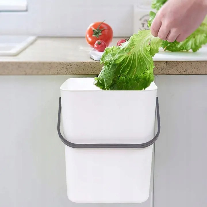 Závesný odpadkový kôš na dvierka, s vekom 10 l - biely