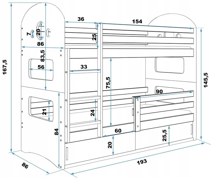 Interbeds Poschodová posteľ DOMINIK 163cmx86cm - bielo ružová