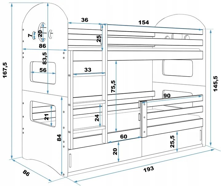 Interbeds Poschodová posteľ DOMINIK 193cmx86cm - drevo sivá