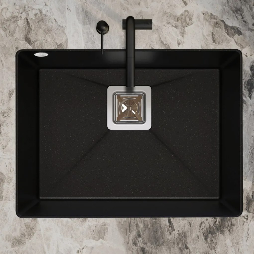 Sink Quality Argon 60, kuchynský granitový drez 550x420x225 mm + chrómový sifón, čierna, SKQ-ARG.C.1KBO.60.X