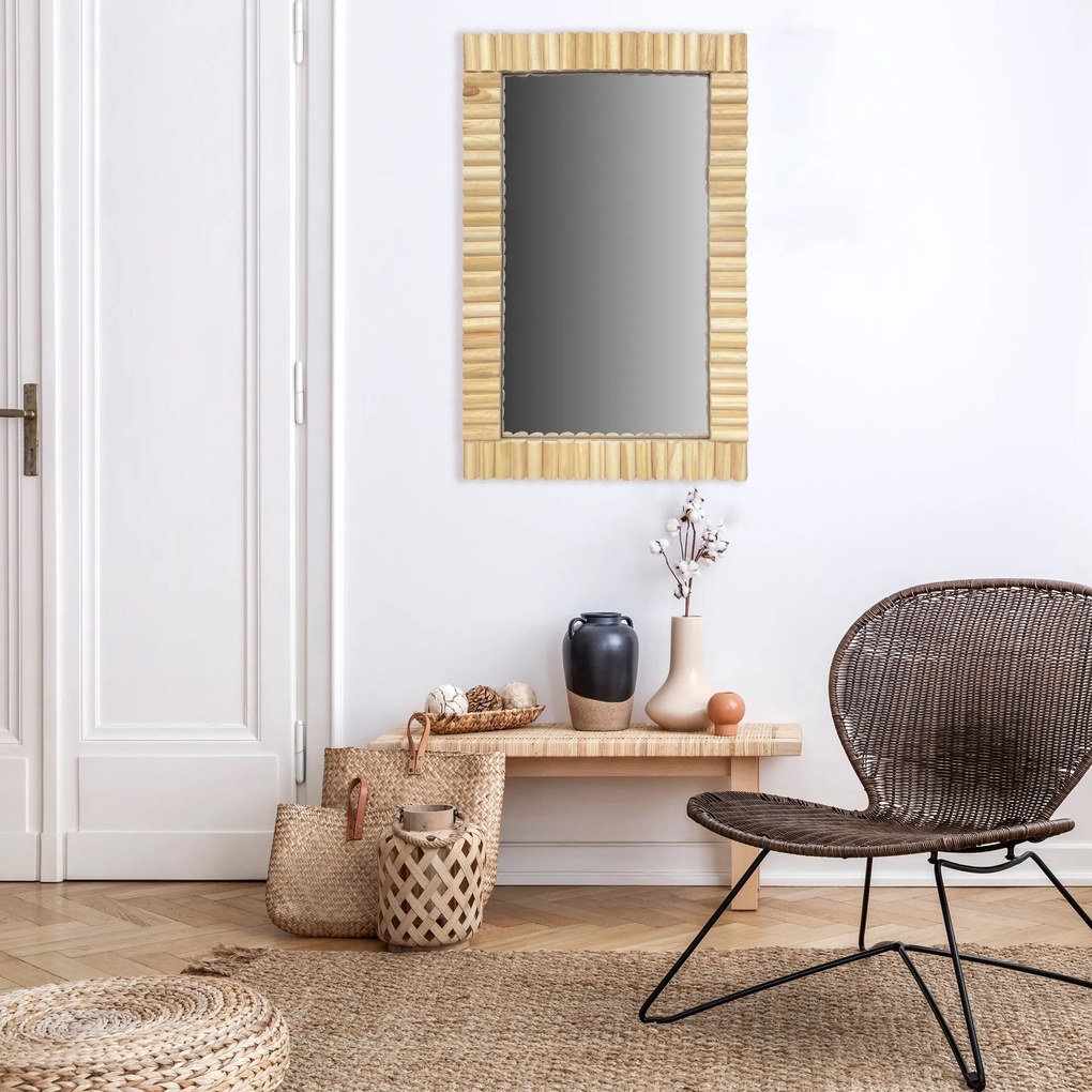 Nástěnné dřevěné zrcadlo BOHO 55x35 cm přírodní