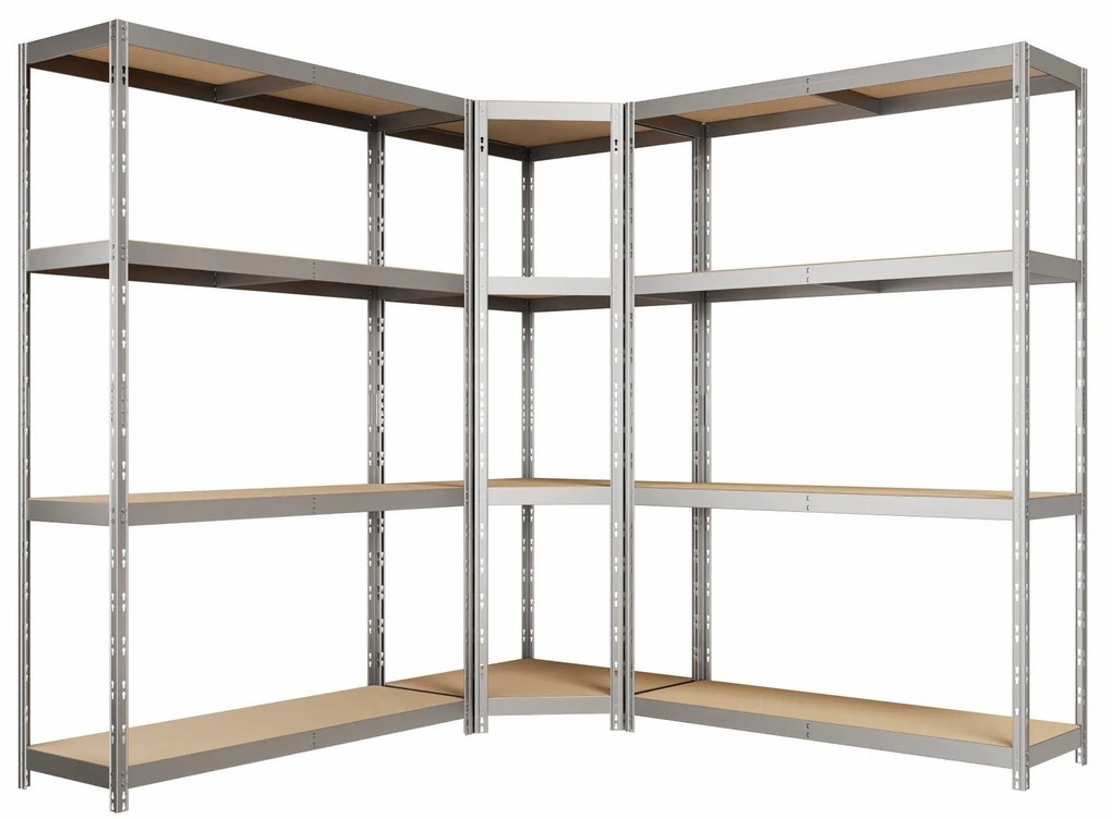 Kovový regál CORNER BUDGET PACK 180x190x190x40 cm, 4x HDF polica, zinok