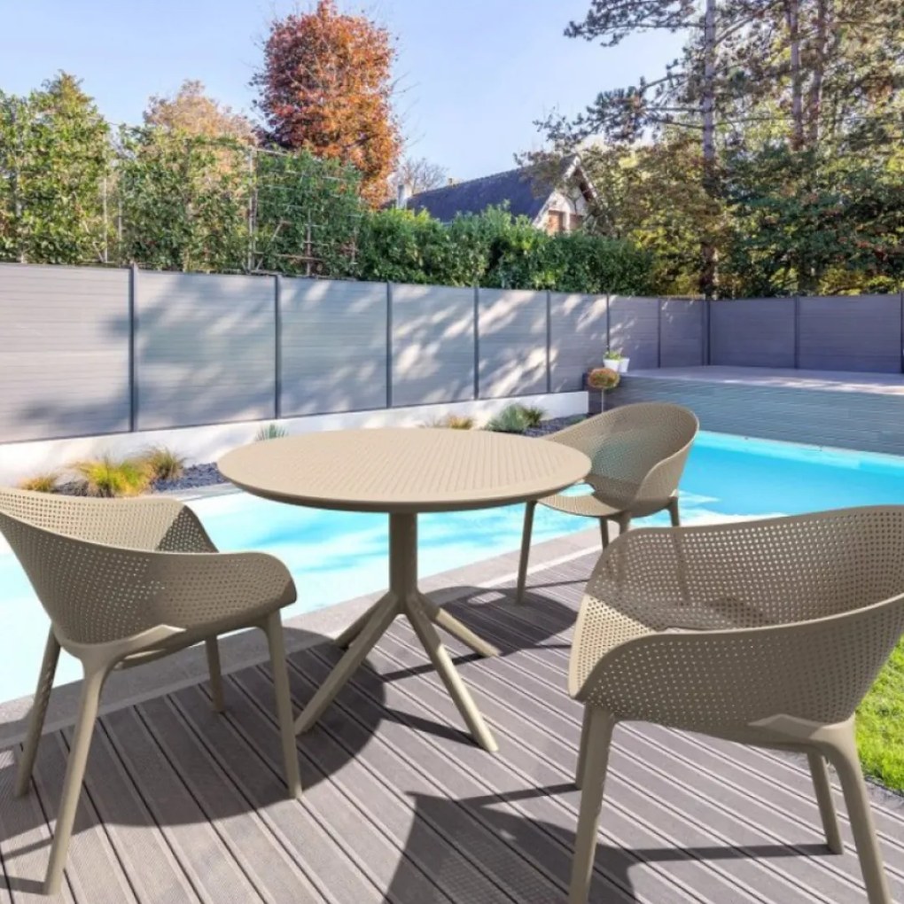 SKY Ø105 záhradný stôl taupe