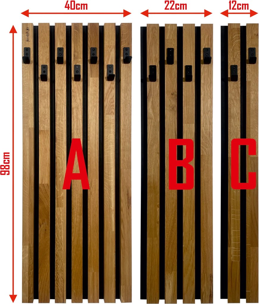 Dekorstudio Drevený vešiak na stenu Lamele 98cm Modul C 12cm