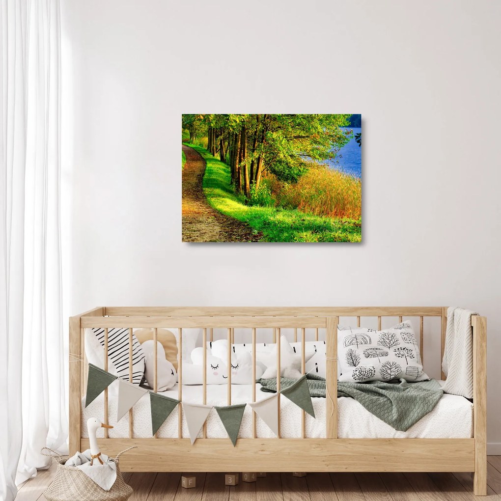 Sklenený obraz chodníky pozdĺž vody (70x50 cm)