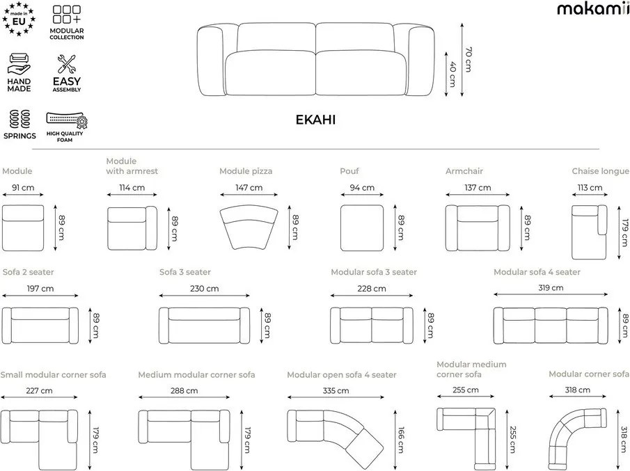 Modrá rohová pohovka (ľavý roh/s leňoškou) Ekahi – Makamii