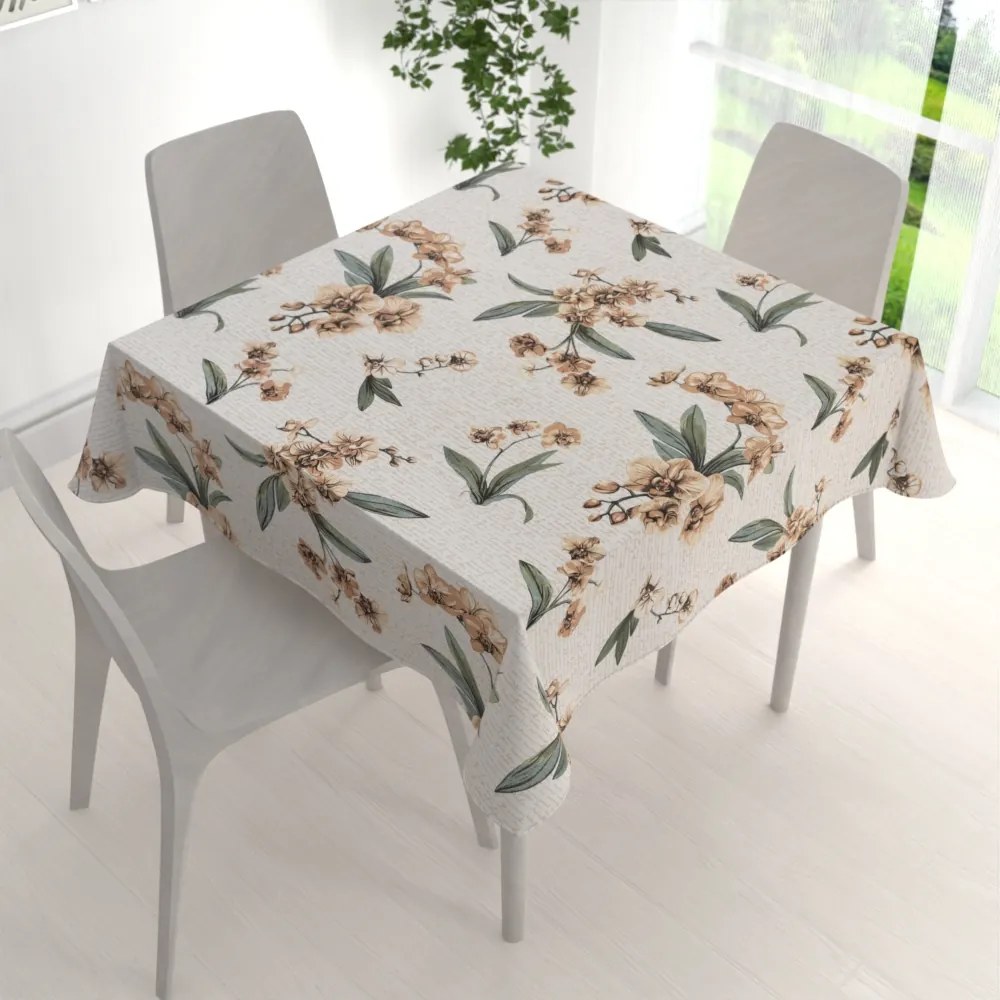 Biante Bavlnený štvorcový obrus Sandra SA-624 Hnedé orchidey na bielom 60x60 cm
