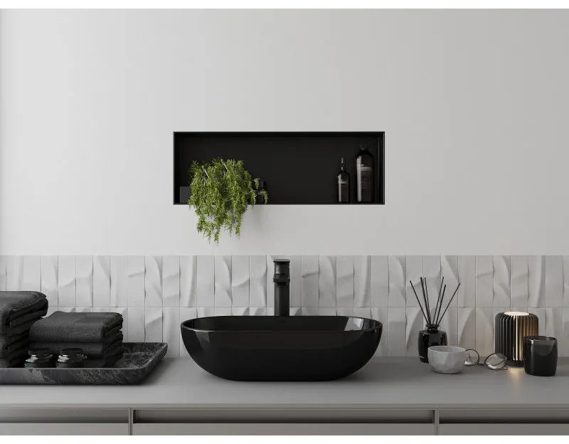 Mexen X-Wall-NR, polička na zapustenie pod obklad bez goliera 60 x 20 cm, čierna matná, 1971602010