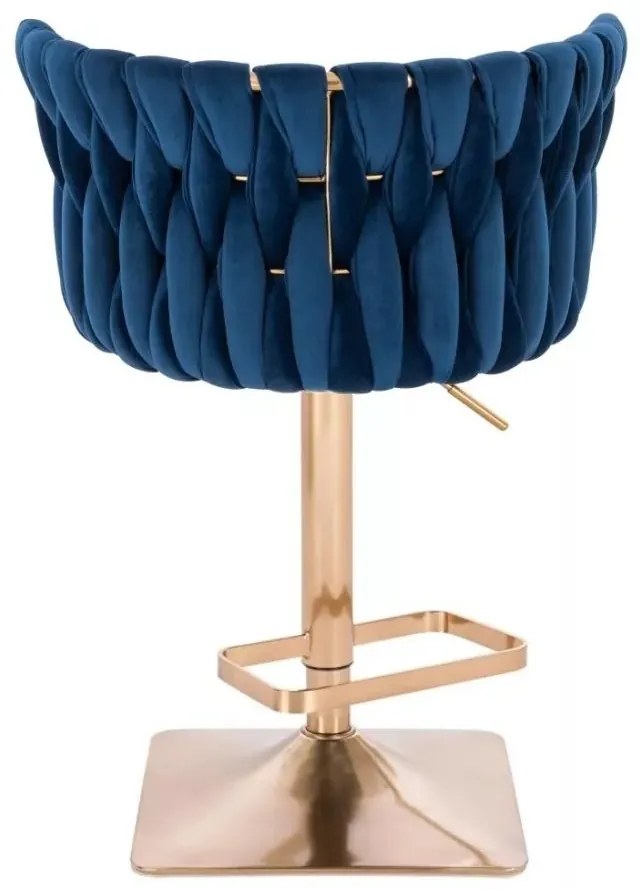LuxuryForm DESIGN Barová stolička LYON VELUR na zlatej hranatej podstave - modrá