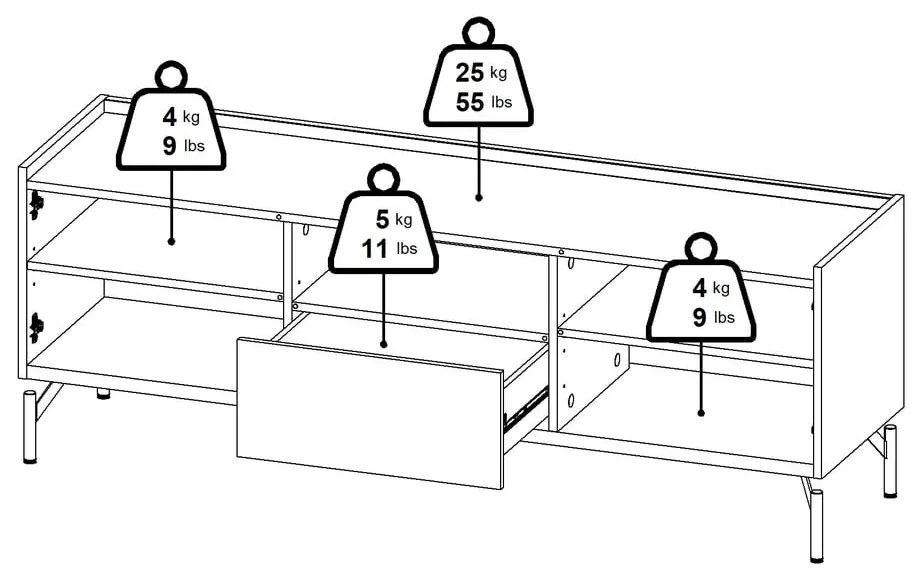 Hnedý TV stolík v dekore duba 147x54x41 cm Bergen – Tvilum