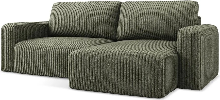 Zelená menčestrová rozkladacia/s úložným priestorom rohová pohovka (pravý roh/s leňoškou) Kona – Makamii