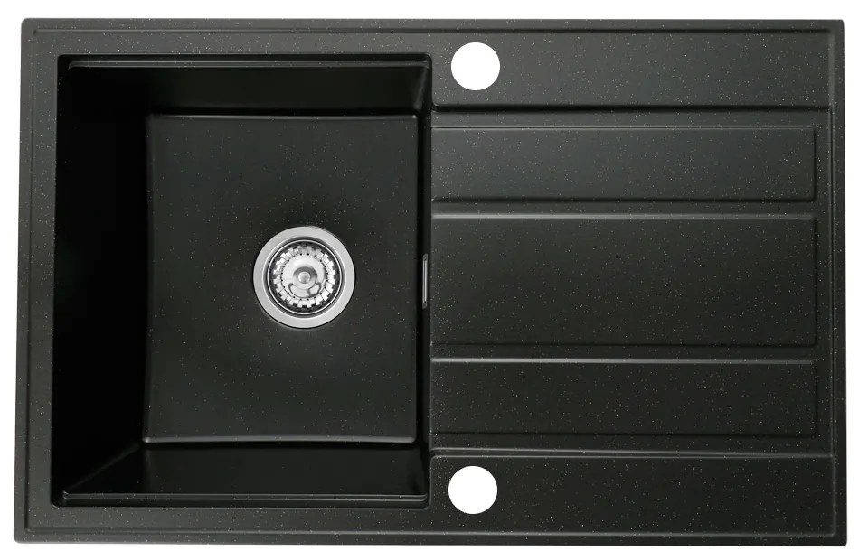 Gamma Modern 6040, 1-komorový granitový drez 580x420x185 mm s krátkym odkvapkávačom, čierna so zlatými bodmi, GMA-ZM-6040-GD