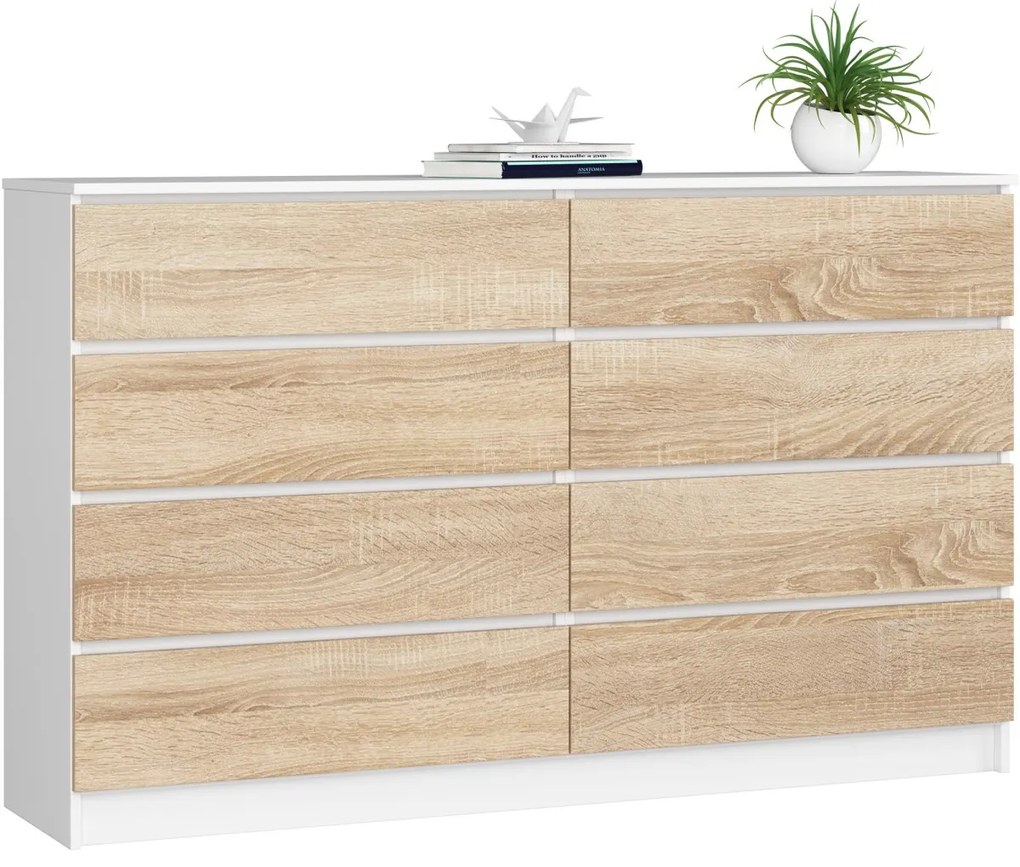 Komoda Kuba 160 cm 8 zásuviek biela/dub sonoma
