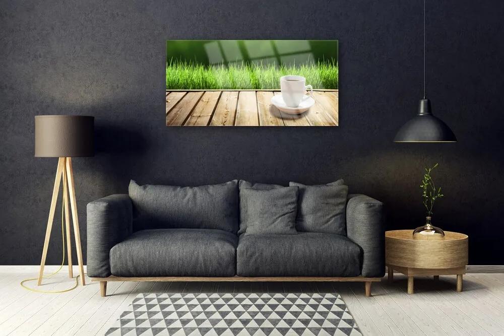 Skleneny obraz Tráva hrnček príroda 140x70 cm