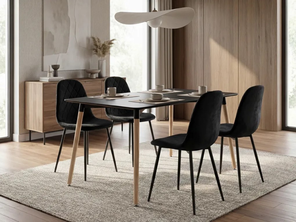 Jedálenská súprava 1 + 4, čierny stôl ADRIA 120x80 cm + čierna zamatová stolička ASTI s čiernymi nohami
