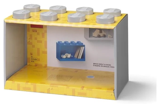 Detská sivá nástenná polica LEGO® Brick 8