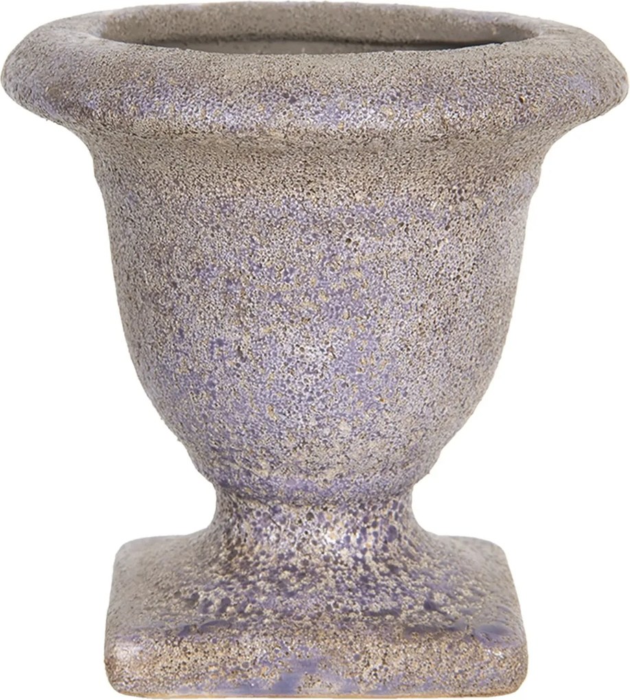 Fialový keramický kvetináč s patinou v antickom štýle Tasse - Ø 12 * 12 cm