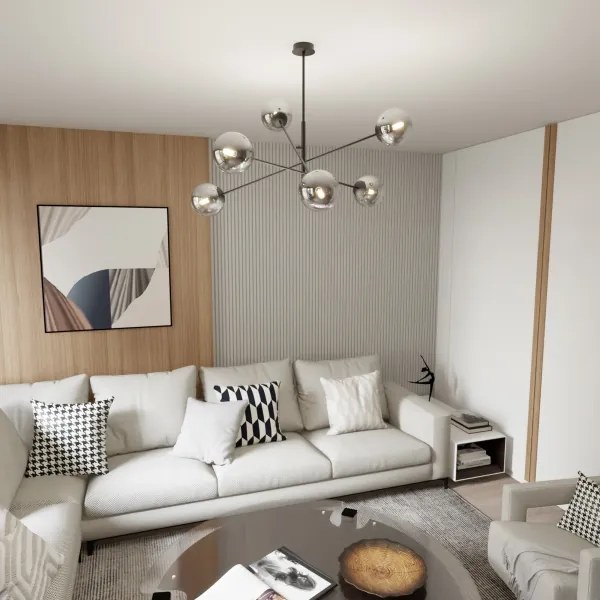 Luster na tyči LINEAR 6xE14/10W/230V čierna/šedá