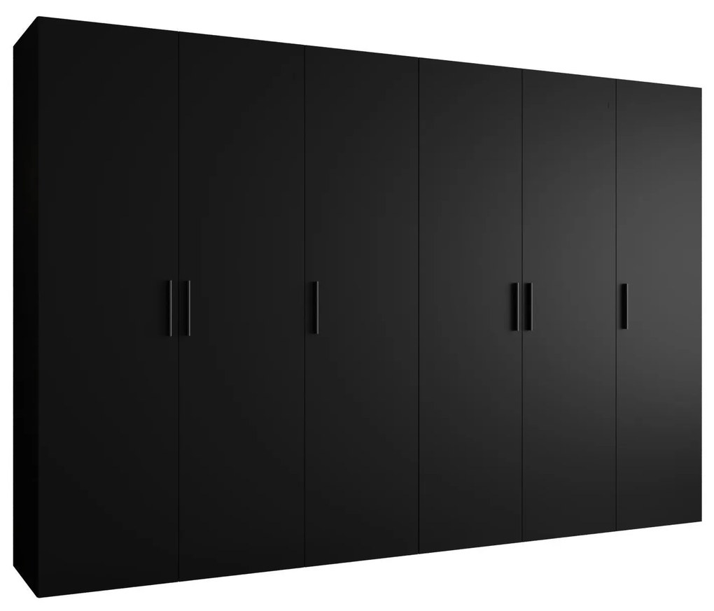 Šatníková skriňa 300 cm Borry 1 (čierna + čierna). Vlastná spoľahlivá doprava až k Vám domov. 1125794