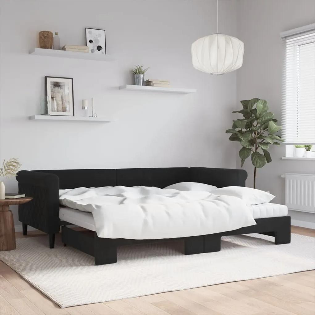 Rozkladacia denná posteľ s matracmi čierna 90x200 cm zamat 3197799