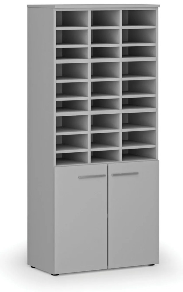 Triediaci regál s dverami PRIMO GRAY, 800 x 420 x 1781 mm, 27 priehradok, sivý