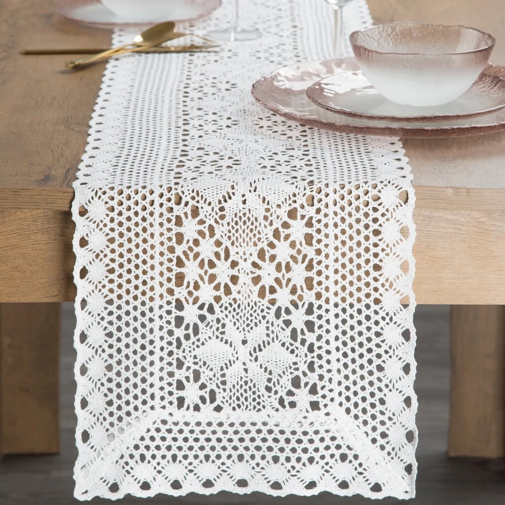 EUROFIRANY AŽÚROVÝ BEHÚŇ NA STÔL MEGGY 32X180 CM BIELY