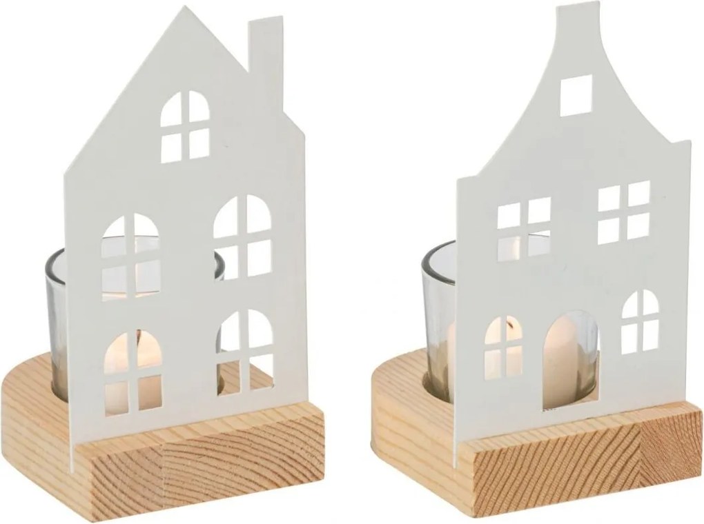 2ks svietnik biely domček na čajovú sviečku – 14*8*7 cm