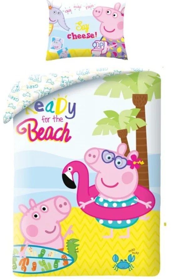 Bavlnené posteľné obliečky Prasiatko Peppa - motív Ready for The Beach - 100% bavlna - 70 x 90 cm + 140 x 200 cm