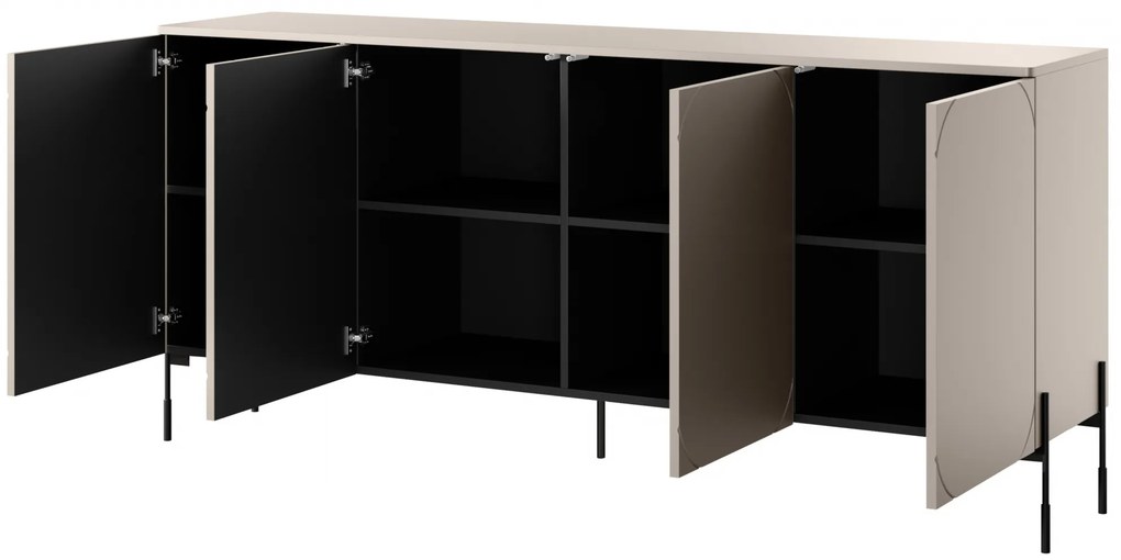 Komoda Sonatia 200 cm štvordverová - kašmír / čierne nohy