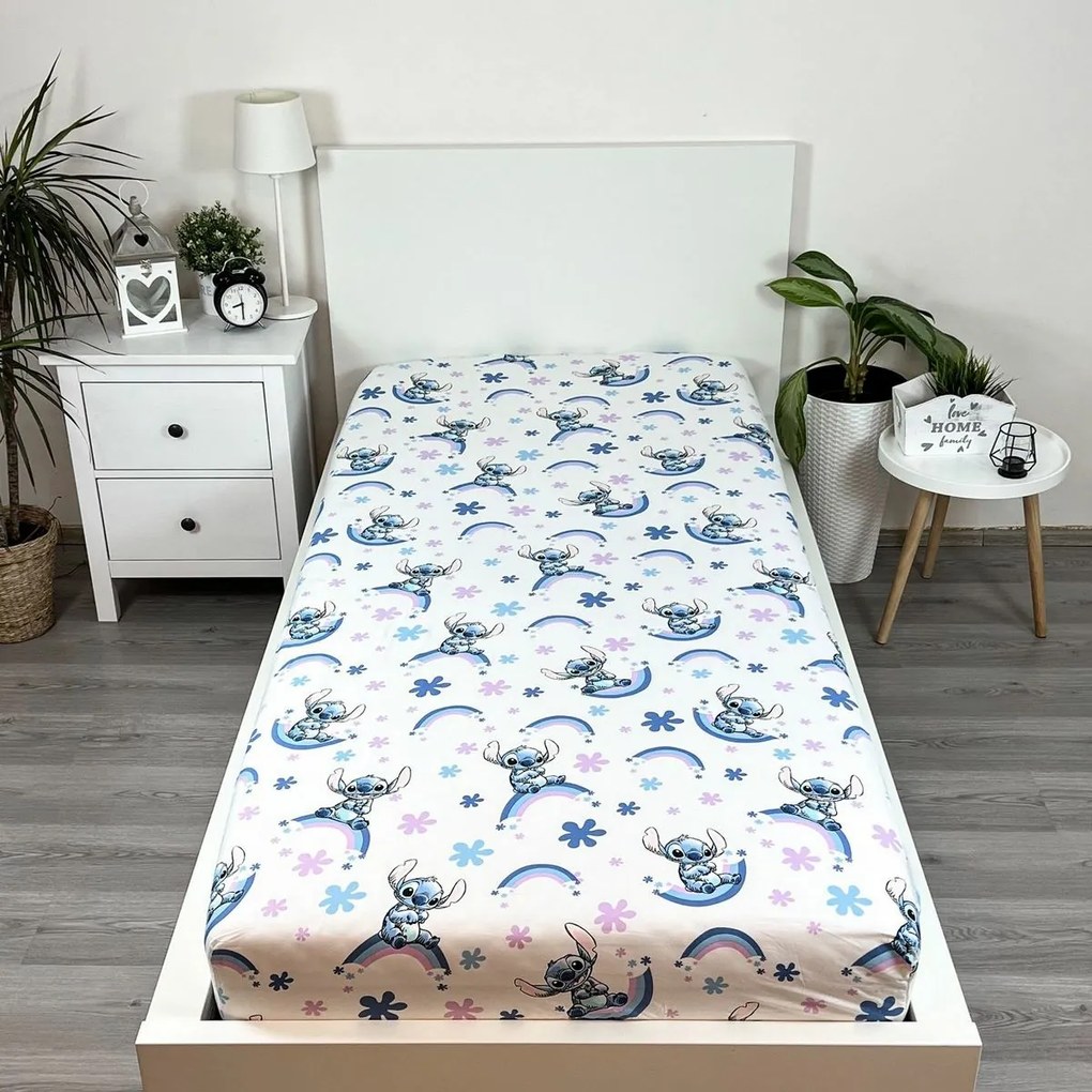 Jerry Fabrics Bavlnené prestieradlo Lilo and Stitch "Rainbow", 90 x 200 cm