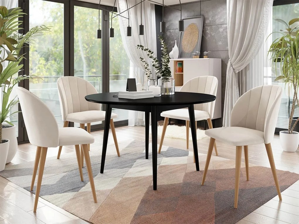 Okrúhly stôl Botiler FI 120 so 4 stoličkami ST100 04, Farby: natura, Potah: Magic Velvet 2216, Farby nožičiek stola: natura