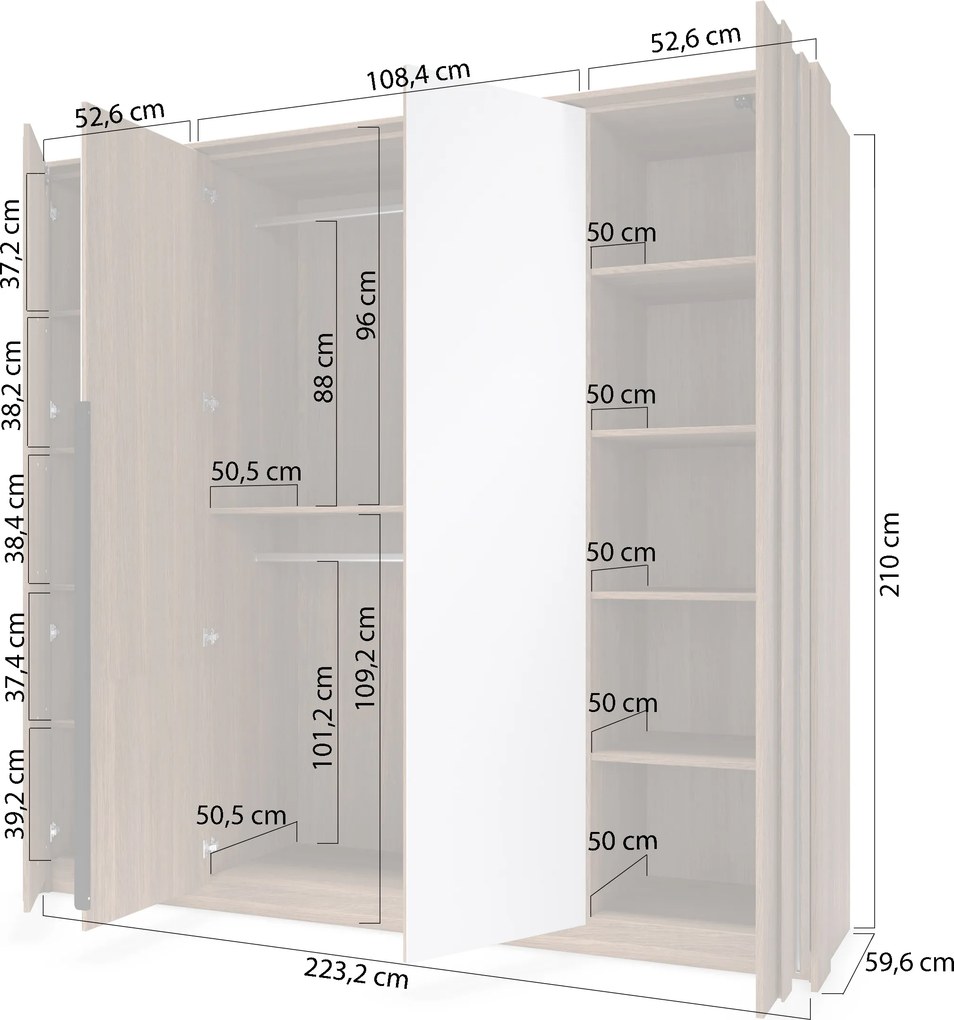 Šatníková skriňa s osvetlením Flaro 223 cm - dub dunin