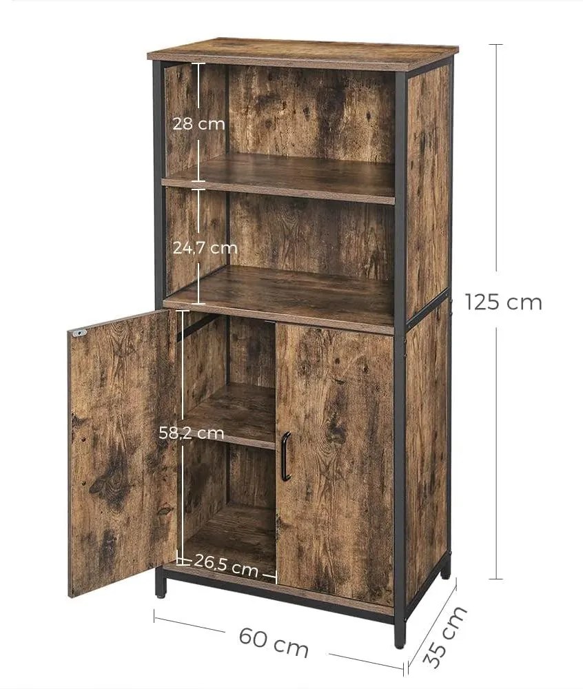 Príborník, skrinka s 2 otvorenými priehradkami, rustikálna hnedá