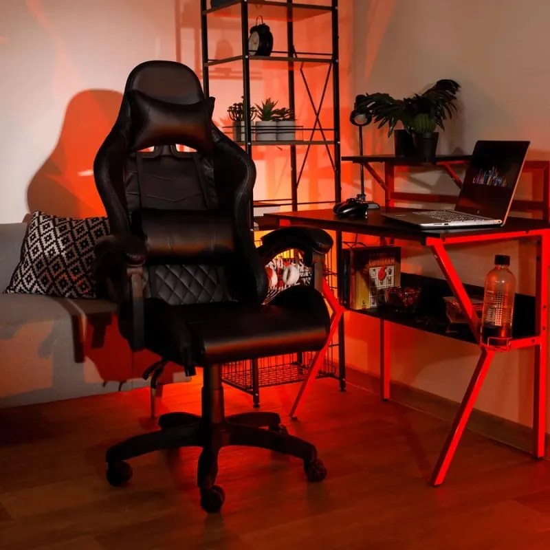 Kondela Kancelárske/herné kreslo s RGB LED podsvietením, čierna, MAFIRO