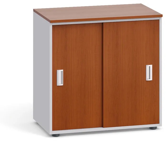 Kancelárska skriňa so zasúvacími dverami, 740 x 800 x 420 mm, sivá / čerešňa