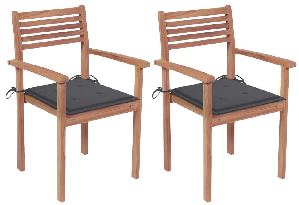 Záhradné stoličky 2 ks antracitové podložky teakový masív 3062262