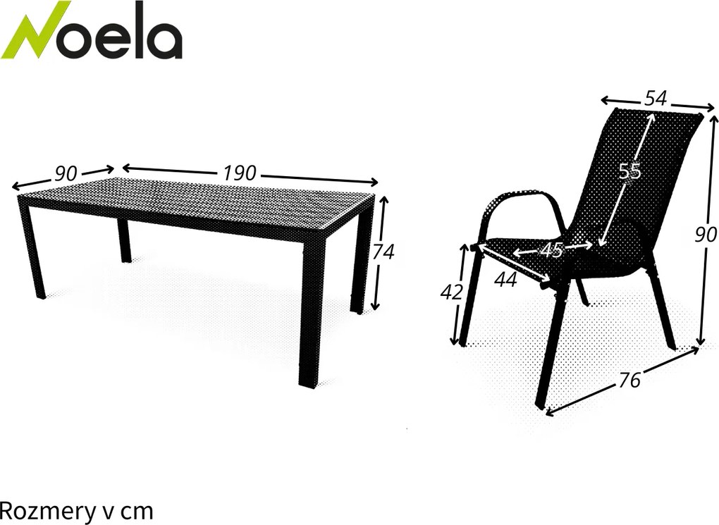 Noela Záhradný jedálenský set Viking XL 190cm + 6x kovová stolička Ramada