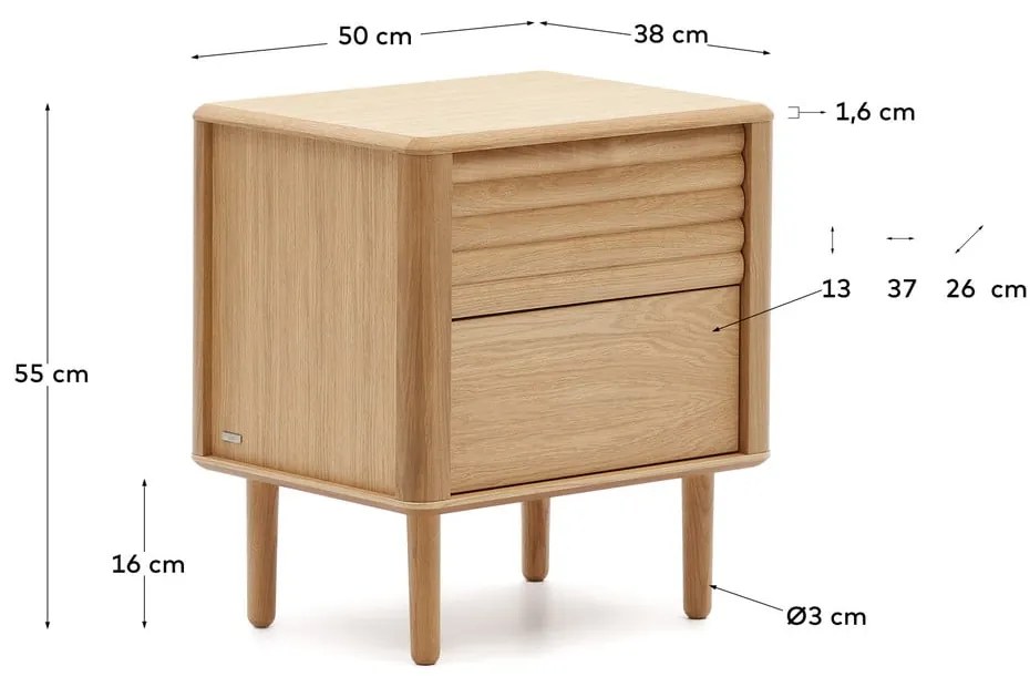 Nočný stolík v dekore duba v prírodnej farbe Lenon – Kave Home