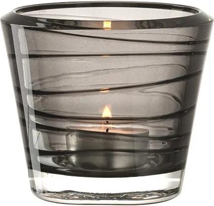 Svietnik na čajovú sviečku VARIO STRUTTURA zo skla V:8 cm P:9 cm v šedej čírej farbe, Leonardo, sklo, V: 8 cm P: 9 cm, číra šedá