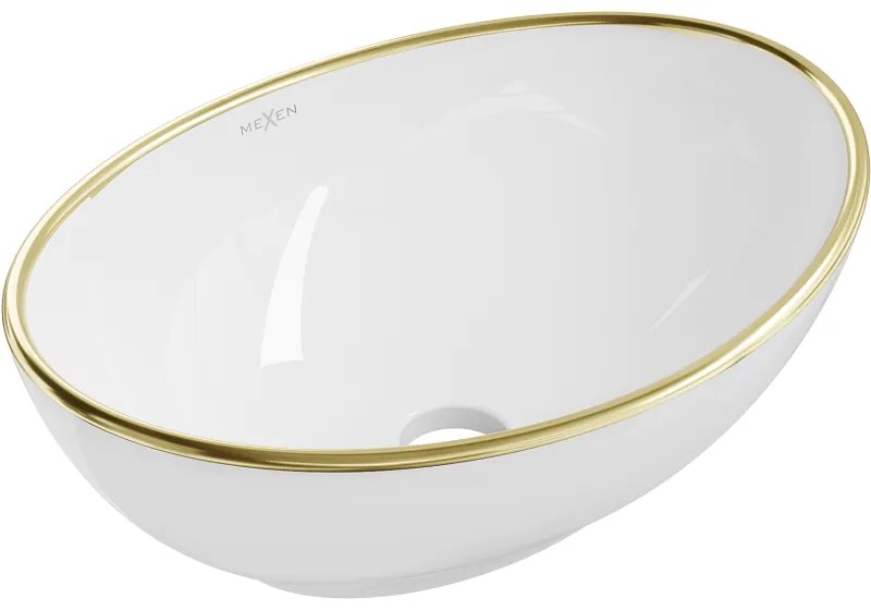 Mexen Elza, umývadlo na dosku 40,5x33 cm, biela-zlatý okraj, 21014005