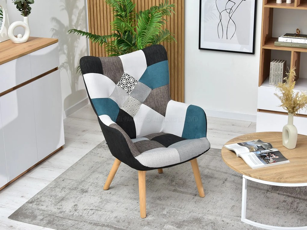 Kreslo Nutri (patchwork + čierna). Akcia -30%. Vlastná spoľahlivá doprava až k Vám domov. 1110350