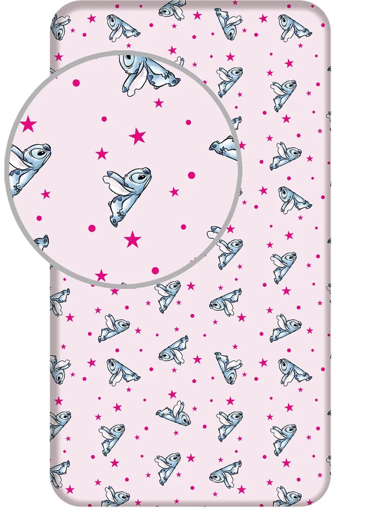 Jerry Fabrics Bavlnené napínacie prestieradlo 90x200 + 25 cm - Lilo and Stitch "Pink Stars"