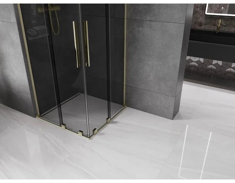 Mexen Velar L Duo, sprchový kút s posuvnými dverami 90 x 90 cm, 8mm šedé sklo, zlatá lesklá, 871-090-090-02-43-50