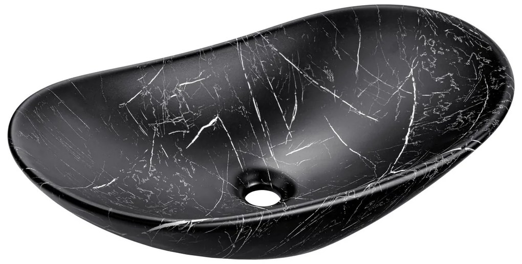 Sada keramického umývadla na dosku a výpusti LENA čierny mramor