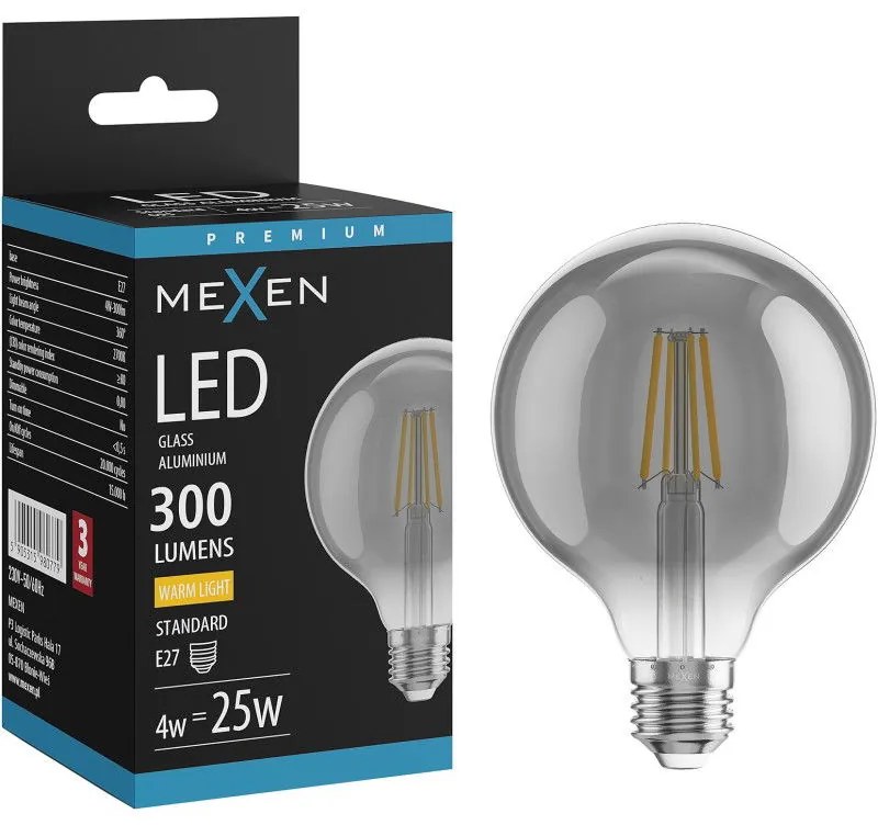 Mexen Vintis, LED žiarovka E27, G95, 4W, Teplá - 2700K, 300 lm, dymová - L157-E27-0427-70