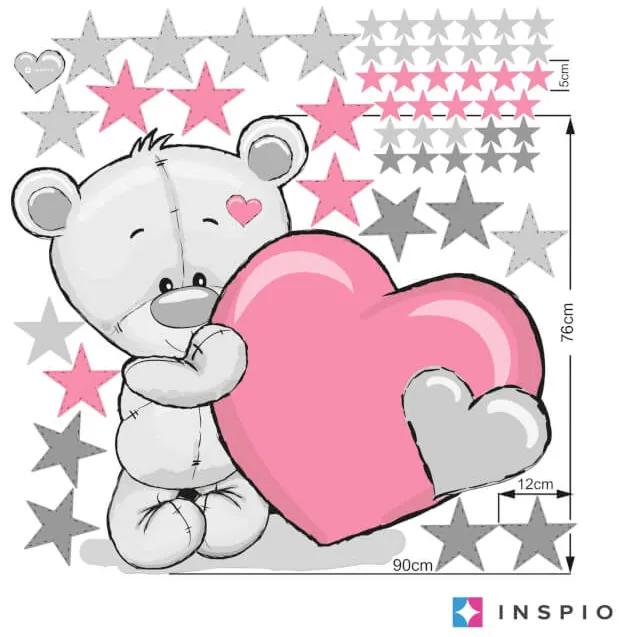 Dievčenská nálepka na stenu - Medvedík v ružovom