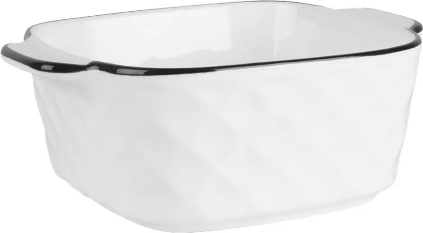 Biela keramická miska s uškami a čiernym okrajom - 15*12*5 cm / 400 ml