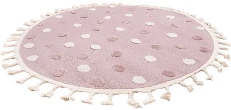 Koberec Skandi Kids A2565A so strapcami ružový / krémový kruh
