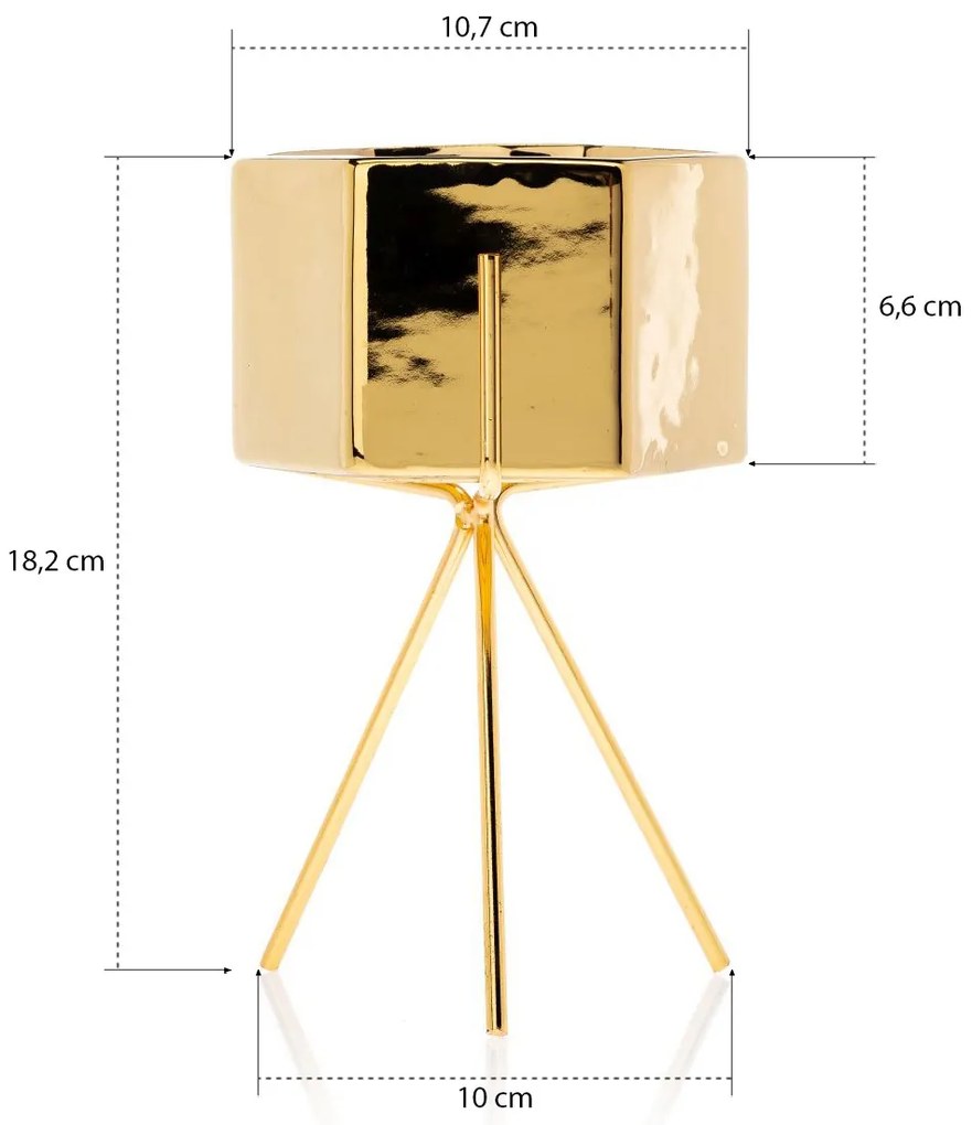 KERAMICKÝ KVETINÁČ SO STOJANOM SASHI 18X10 CM ZLATÁ